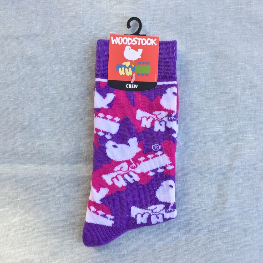 NWT Bioworld Woodstock purple crew socks